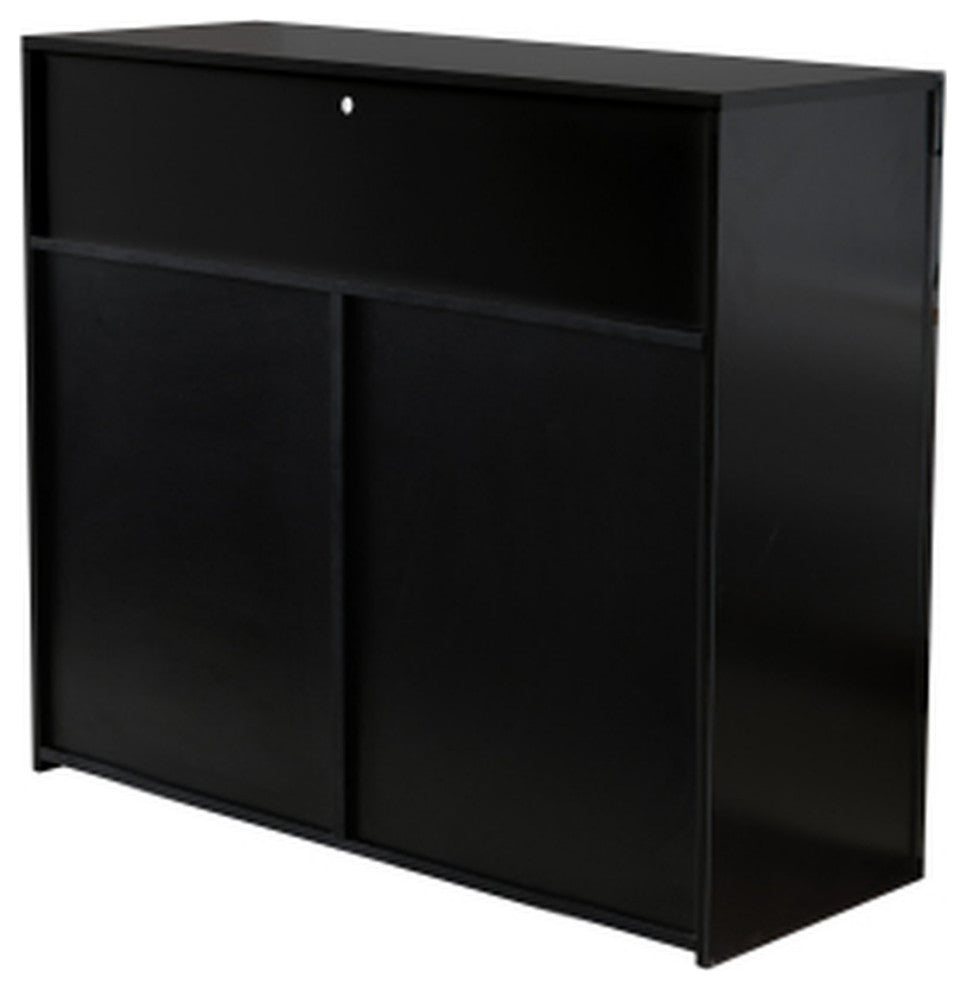 Wood Double Door Accent Cabinet with LED Light, Black, 42'' X 16''