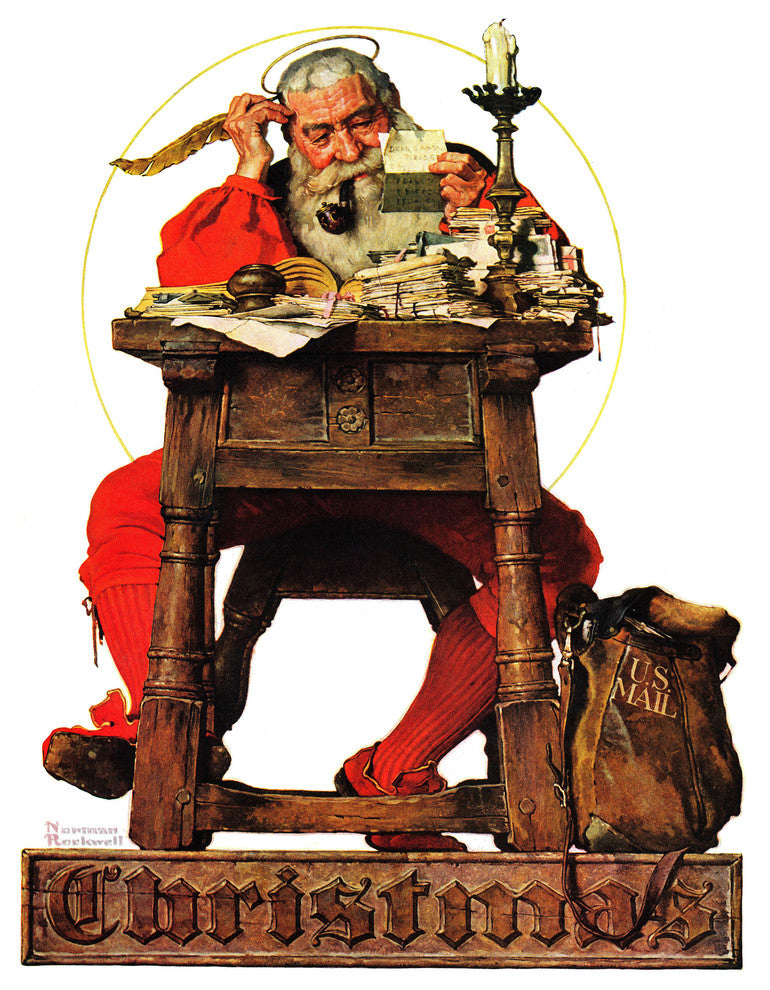 "Santa at His Desk" Painting Print on Canvas by Norman Rockwell