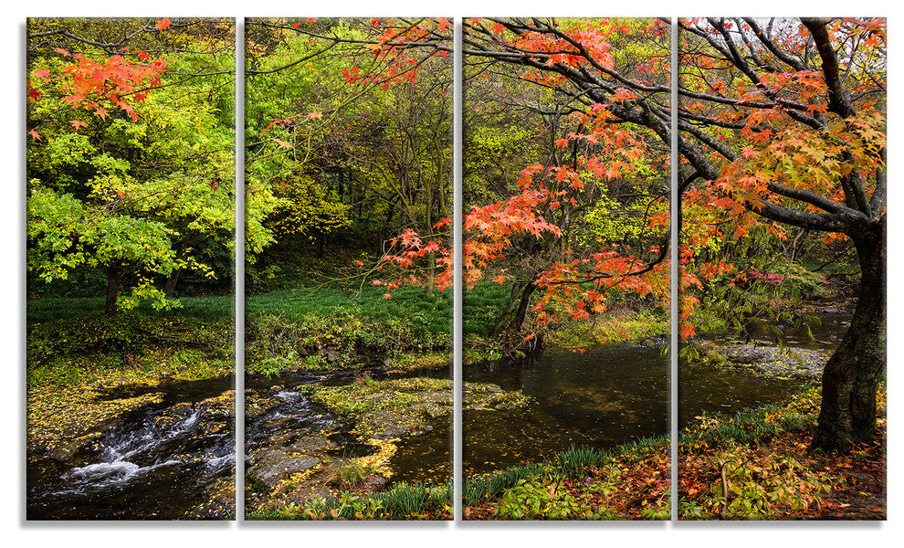 Fall Trees in Bright Colors, Landscape Canvas Art Print, 48"x28", 4 Panels