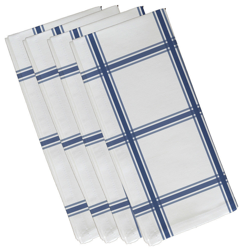 Windowpane Plaid Geometric Print Napkin, Cadet, Set of 4