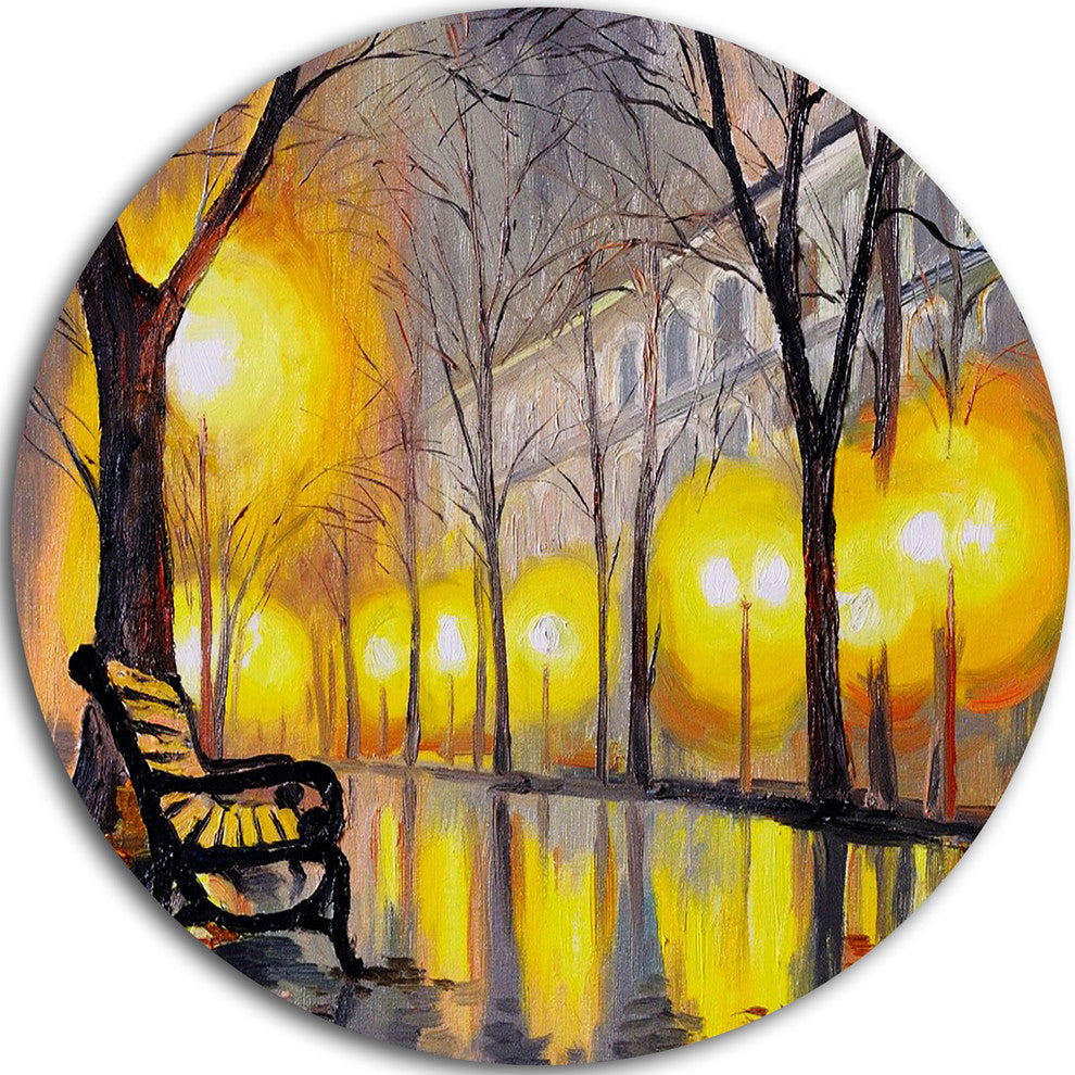 Empty Autumn Street, Landscape Large Disc Metal Wall Art, 23"