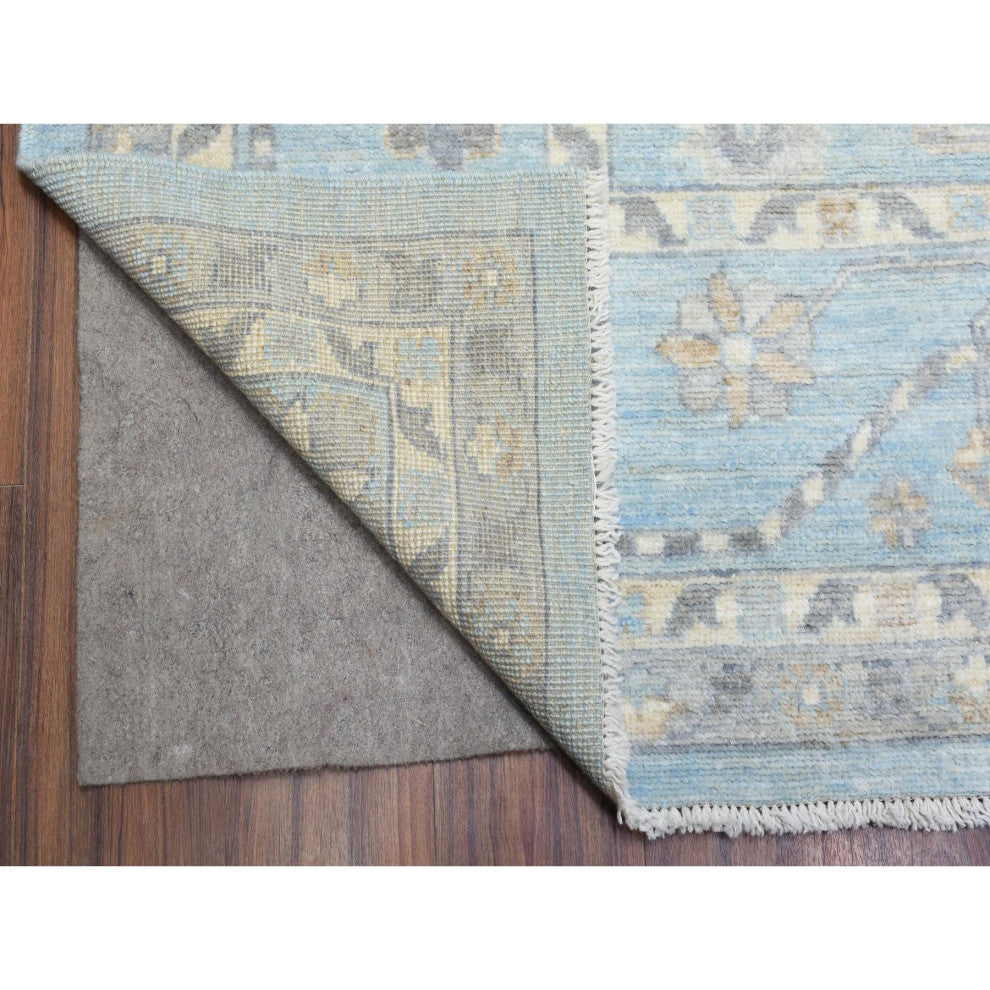 Blue Wool Hand Knotted Afghan Oushak All Over Design Oriental Rug, 9'1"x11'10"