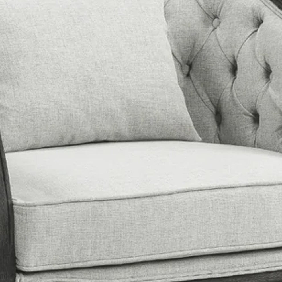 Benzara BM276241 37" Classic Accent Chair, Button Tufted Fabric, Gray/Brown