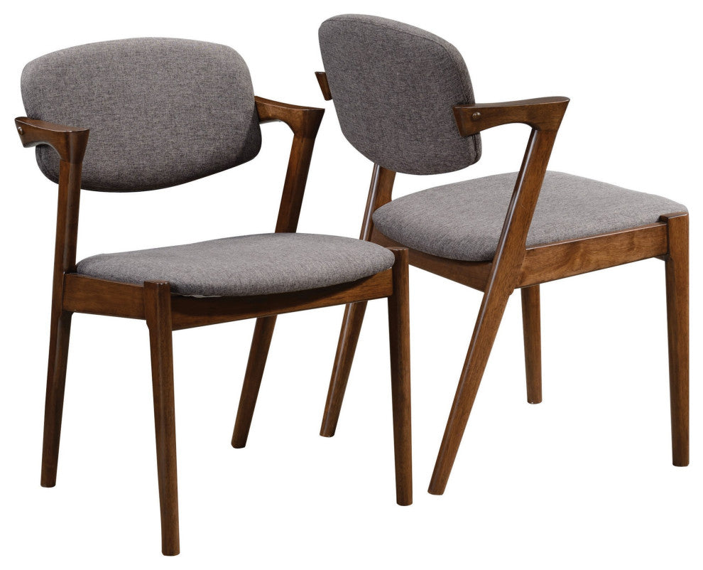 Set of 2 Dining Side Chairs, Gray and Dark Walnut