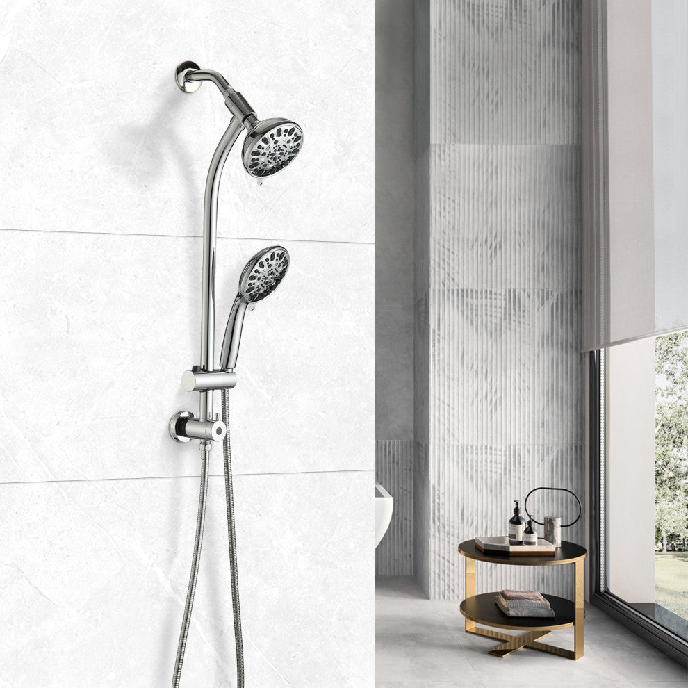 7 Spray Patterns Dual Shower Head with Slide Bar, Polished Chrome