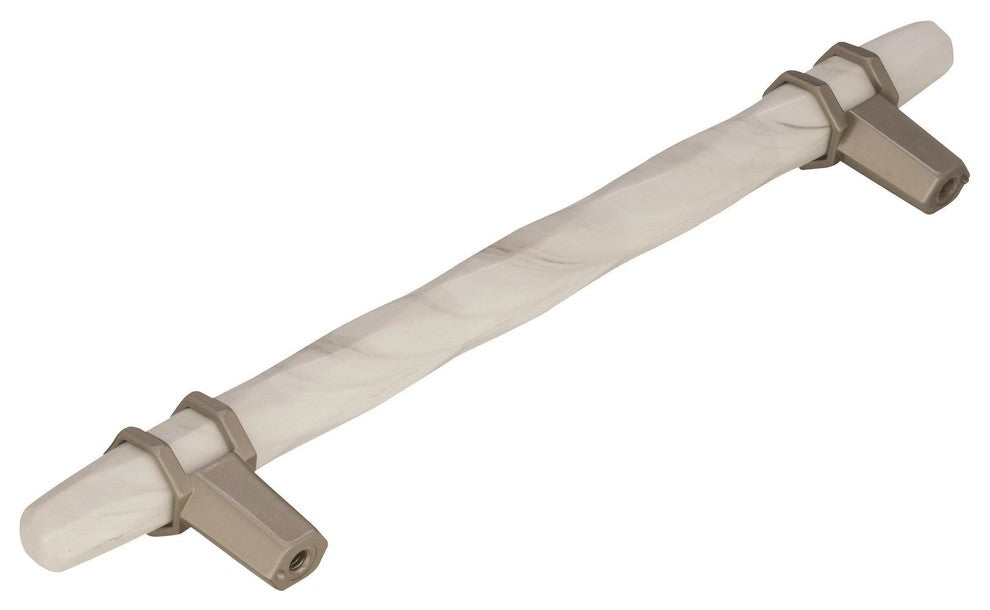 Carrione Cabinet Pull, Marble White/Satin Nickel, 6-5/16" Center-to-Center