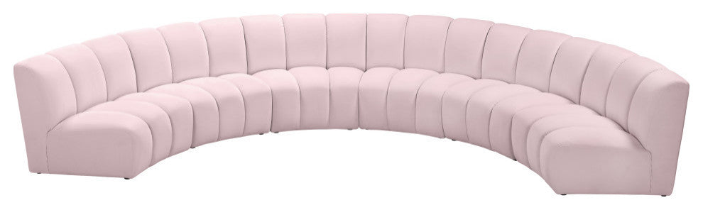 Infinity Channel Tufted Velvet Modular Chair, Pink, 6 Piece
