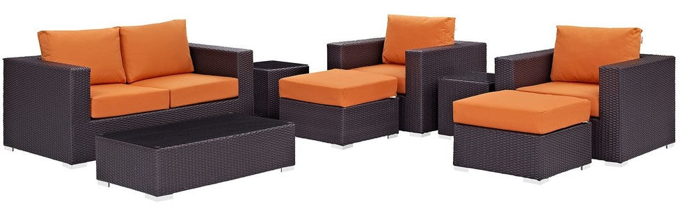 Modway Convene 8 Piece Outdoor Patio Sofa Set, Espresso Orange