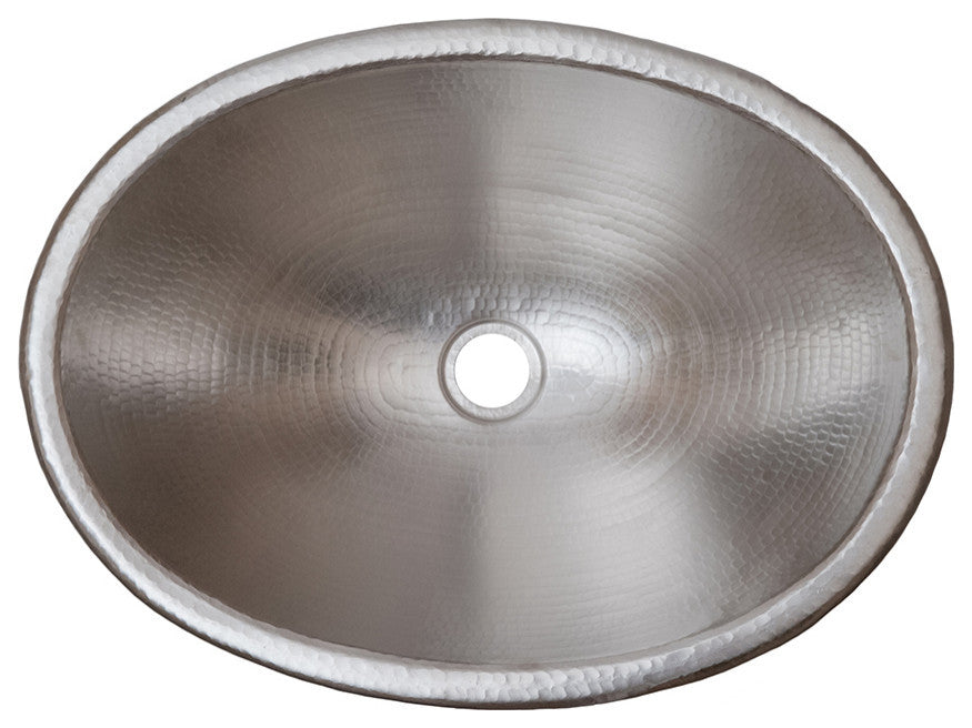19" Oval Self Rimming Hammered Copper Bathroom Sink in Nickel