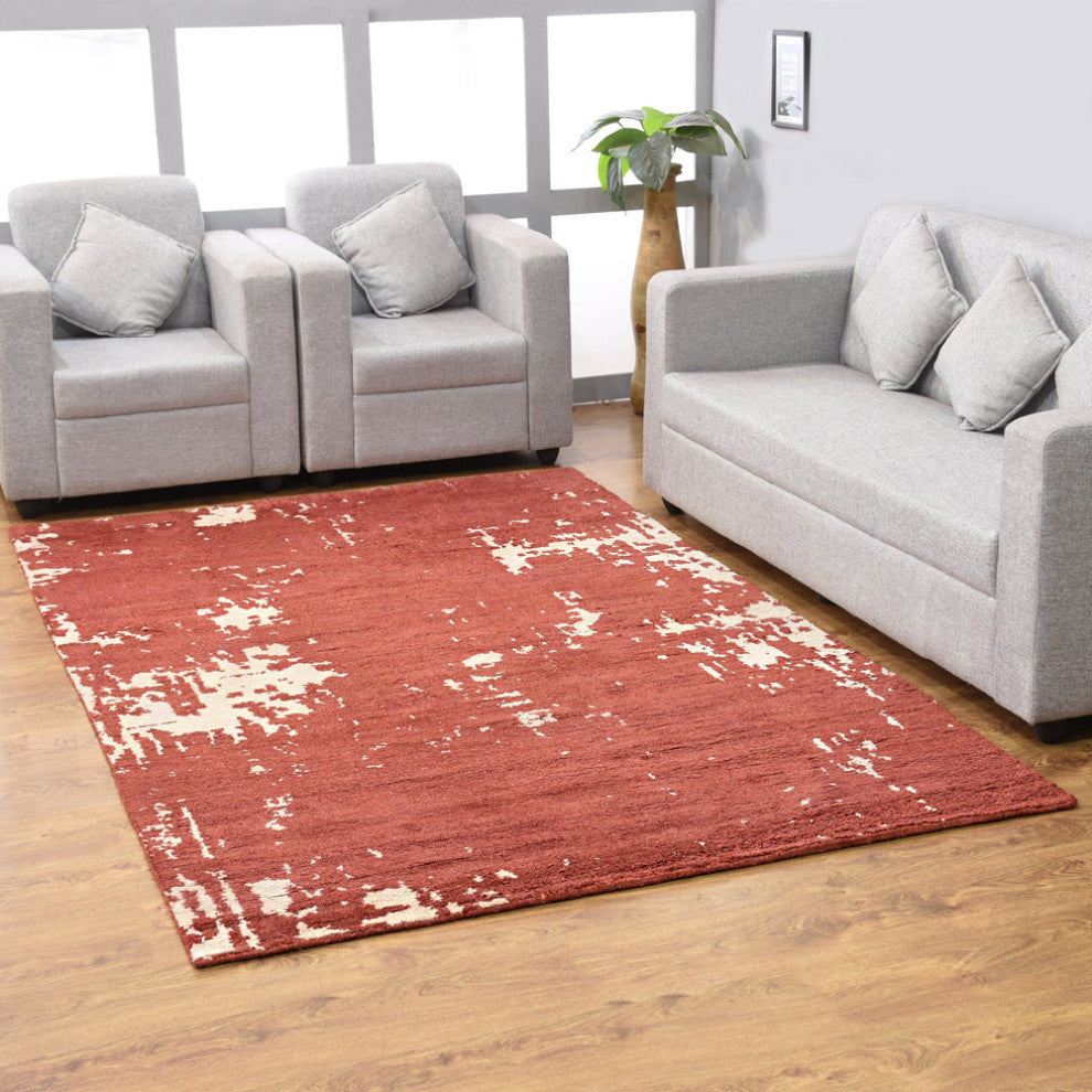 Hand Knotted Silk Area Rug Geometric Red White