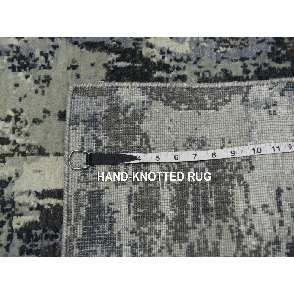 Gray Wool and Silk Denser Weave Persian Hand knotted Runner Rug, 2'6"x8'3"