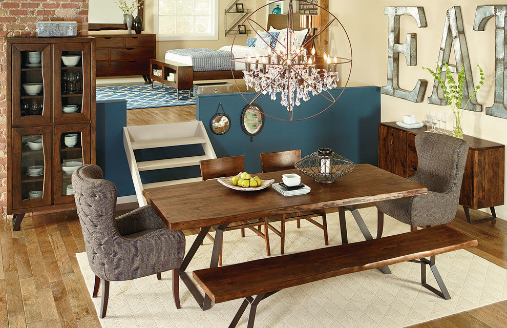 Nottingham 94-Inch Acacia Wood Live Edge Dining Table in Walnut Finish