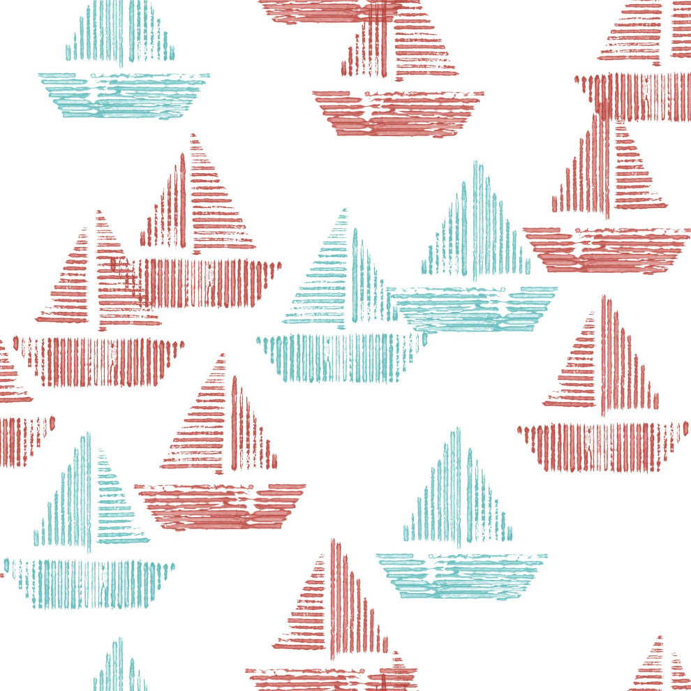 Sloop Dreams Wallcovering, Teal, Roll, Traditional