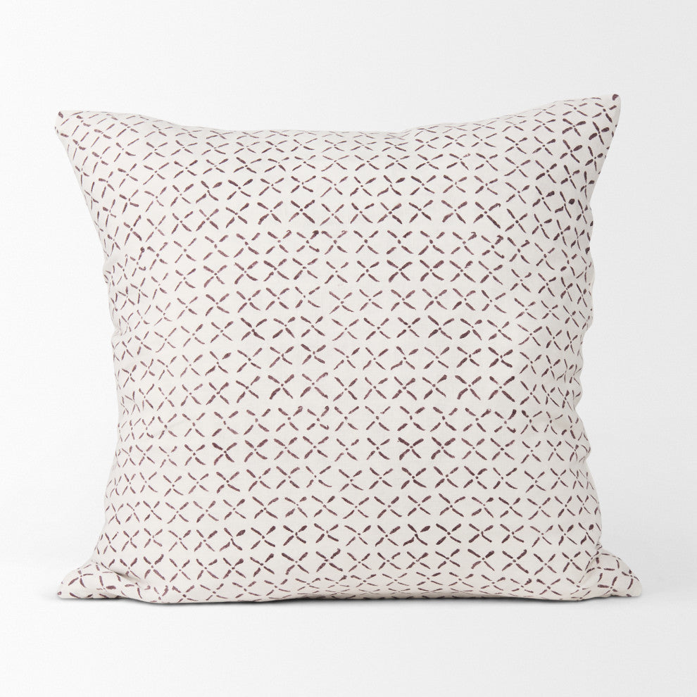 Jayden Cream With Merlot Print Linen Square Decorative Pillow Cover