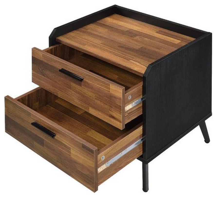Benzara BM251228 Accent Table With Tempered Tier Shelf, Brown and Black