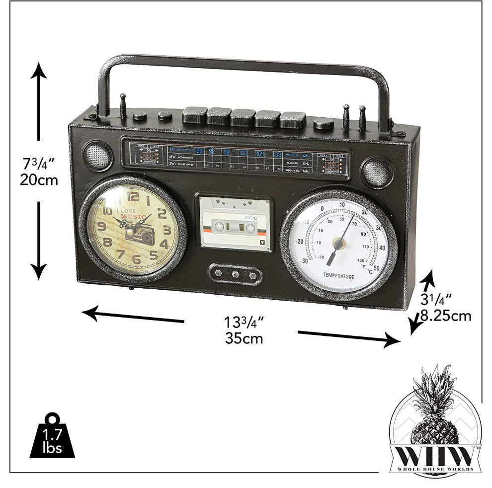 Boom-Box Clock With Thermometer, 13.75 Inches
