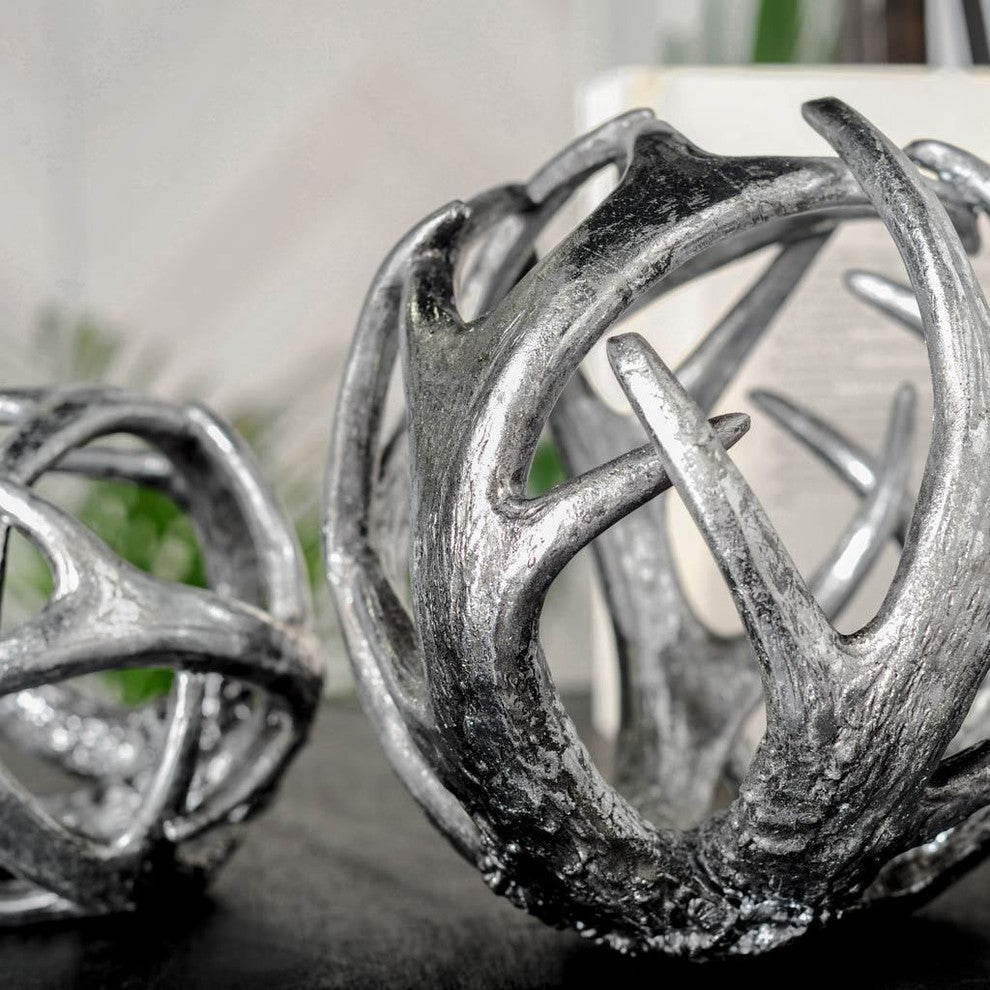 Ramus IV (Large) Silver Antler Shaped Decorative Orb Ball