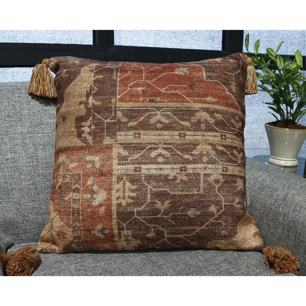 Brown Machine Woven with Tassels Montreat Throw Pillow, 20" x 20"