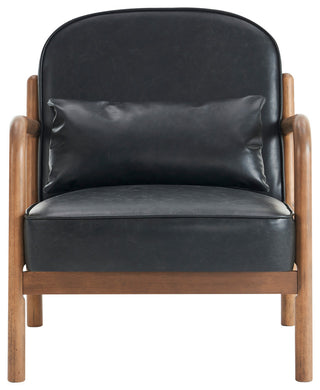 Mid-Century Modern Faux Leather/Solid Wood Accent Chair, Black/Walnut