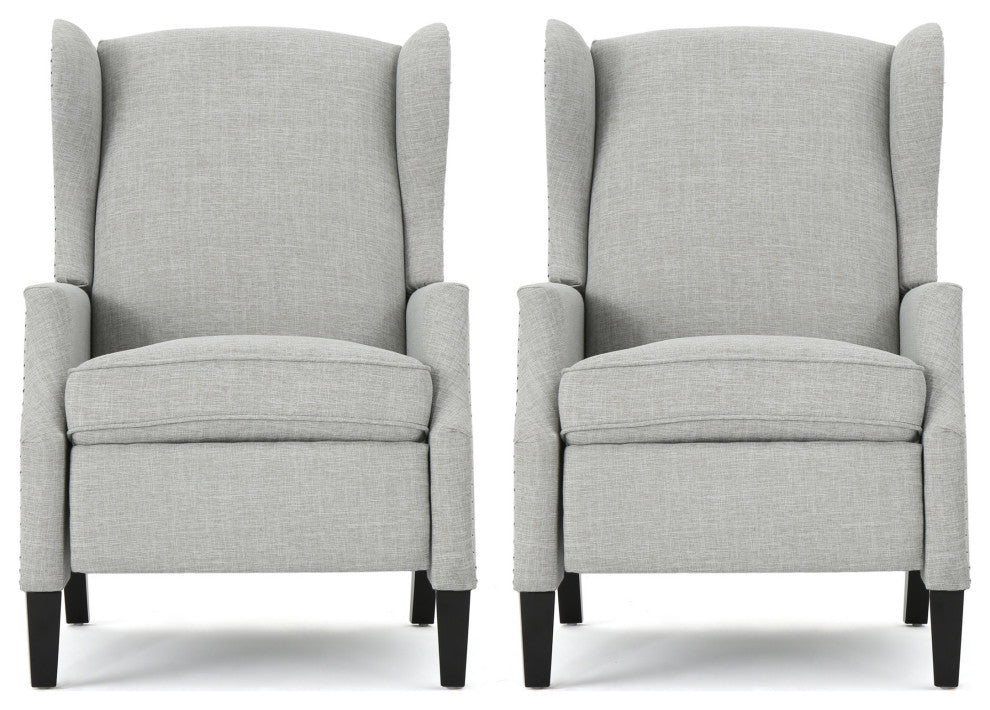 GDF Studio Corbin Fabric Recliner, Set of 2, Gray Moss and Dark Brown