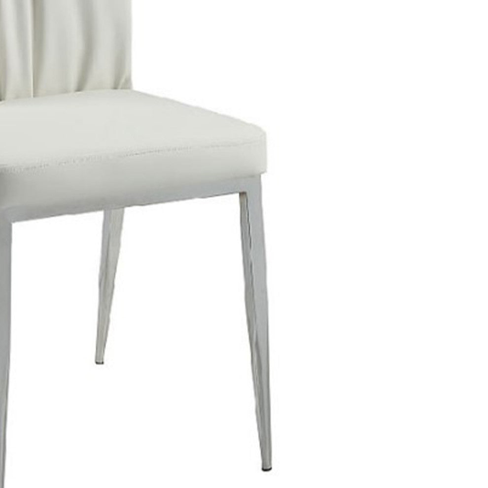 Kamaile Side Chair, Set-2, Beige Synthetic Leather and Chrome Finish