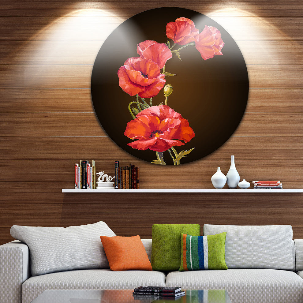 Bright Poppies Flower, Floral Round Metal Wall Art, 23"