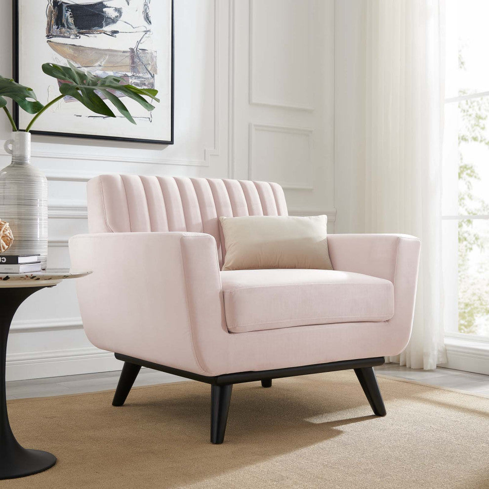 Tufted Armchair Accent Chair, Velvet, Pink, Modern, Living Lounge Hospitality