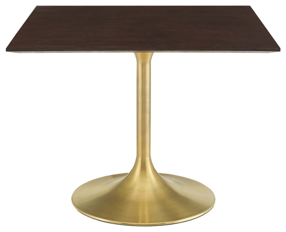 Dining Table, Square, Wood, Gold Dark Brown Brown Walnut, Cafe Bistro Restaurant