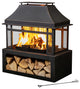 40" Rectangular Outdoor Metal Woodburning Fireplace, Log Storage