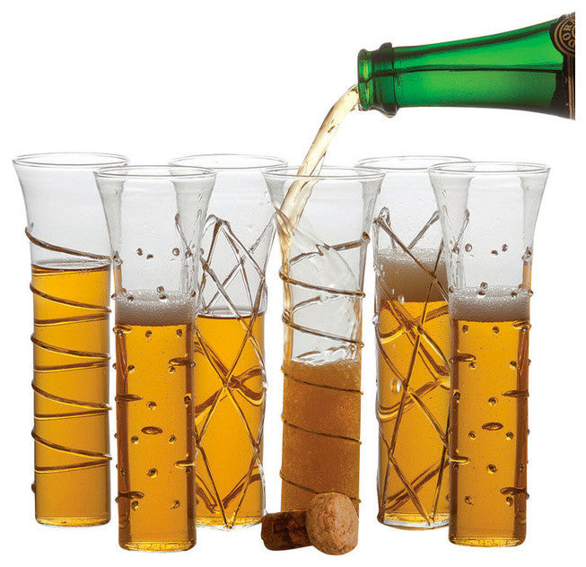 Razzle Dazzle Assorted Stemless Flutes, 6-Piece Set, Clear