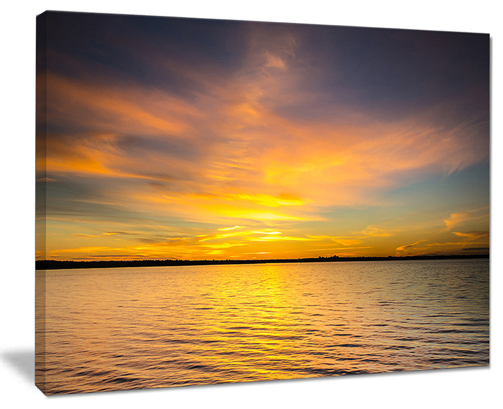 "Yellow Sunrise Light Hitting Waters" Seashore Canvas Print, 20"x12"
