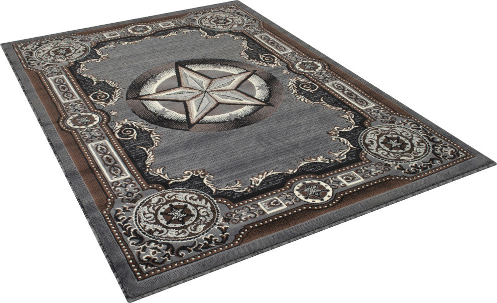 Allstar Western Area Rug Texas Star design, Grey, 5x7
