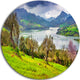 Lake Rosamarina Panorama, Landscape Photo Round Metal Wall Art, 23"