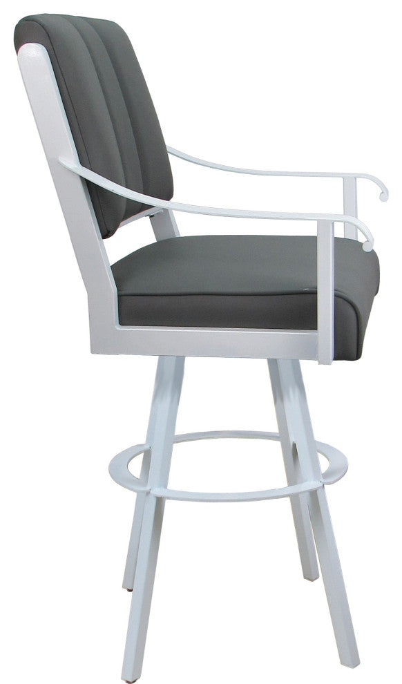 Leather Swivel Metal Bar Stool - Memphis on Warren Base, Gray Leather on White, 30"