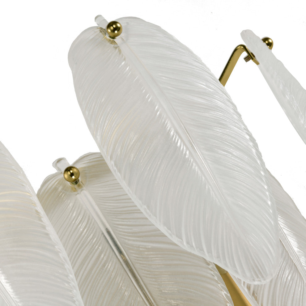 Cervine 2-Light Brushed Shiny Brass Feather-shaped Glass Wall Sconce