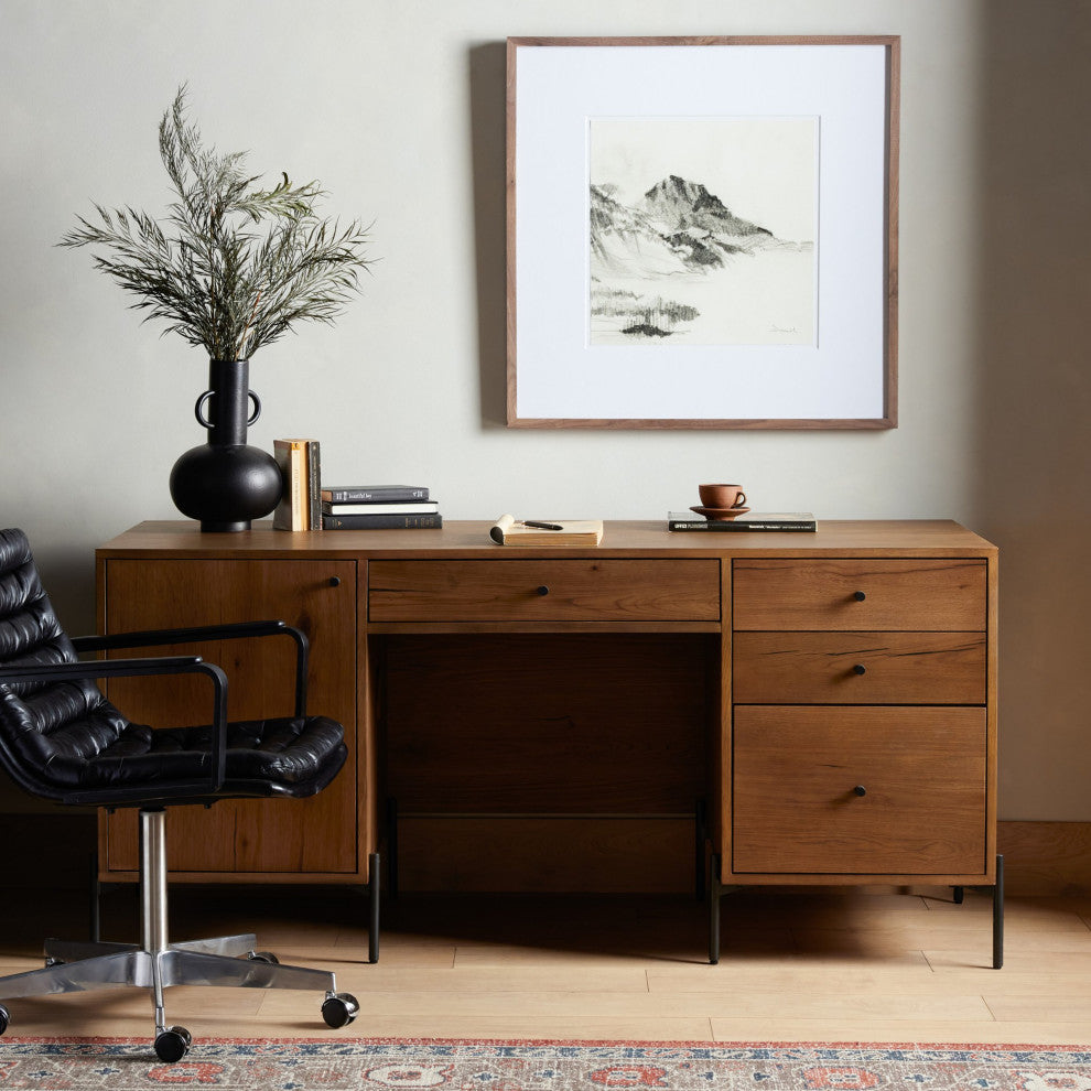 Eaton Executive Desk Amber Oak Resin, Dark Gunmetal