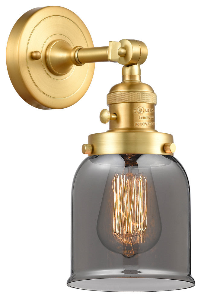 Bell Sconce With Switch, Satin Gold, Plated Smoke