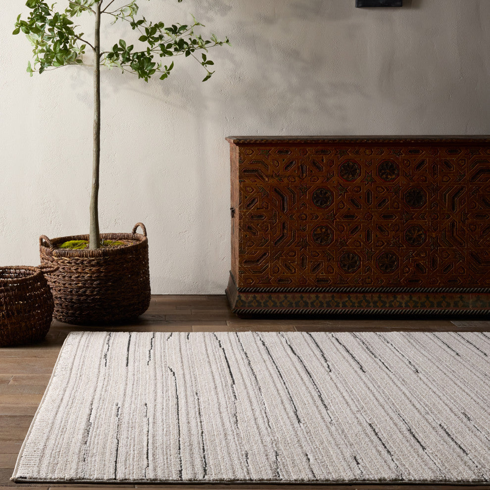 Label J Regious EVA02 Striped Ivory Area Rug, 7'9"x9'9"
