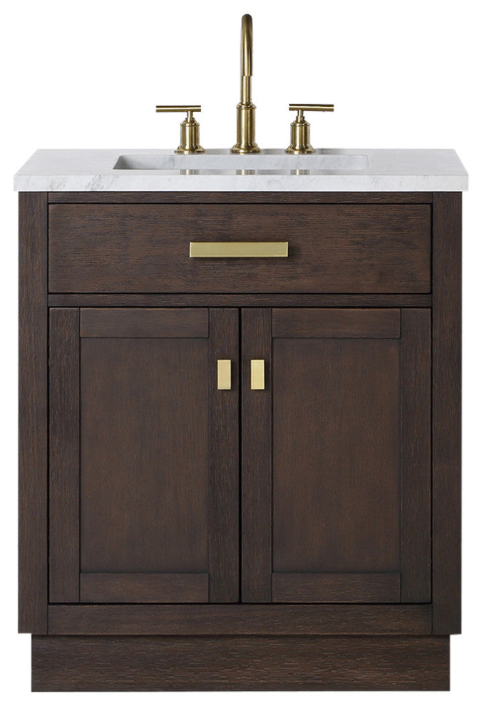 Chestnut 30" Bath Vanity, Brown Oak, Satin Gold Hardware