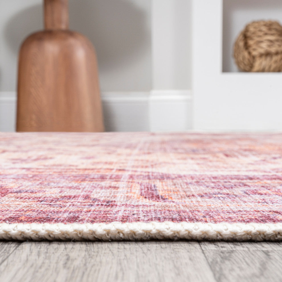 Alacati Ogee Medallion Machine Washable Indoor Area Rug, Red/Orange/Cream, 2 X 8