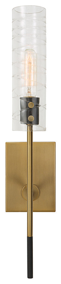 Elegant Slim Cylinder Swirl Glass Shade Wall Sconce 1 Light 22 in H Brass Bronze