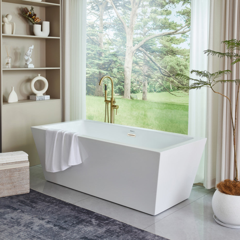 Freestanding Acrylic Bathtub, White/Brushed Nickel, L, 67"