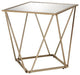 Benzara BM250672 End Table With Mirror Top/Open Geometric Base, Champagne Gold