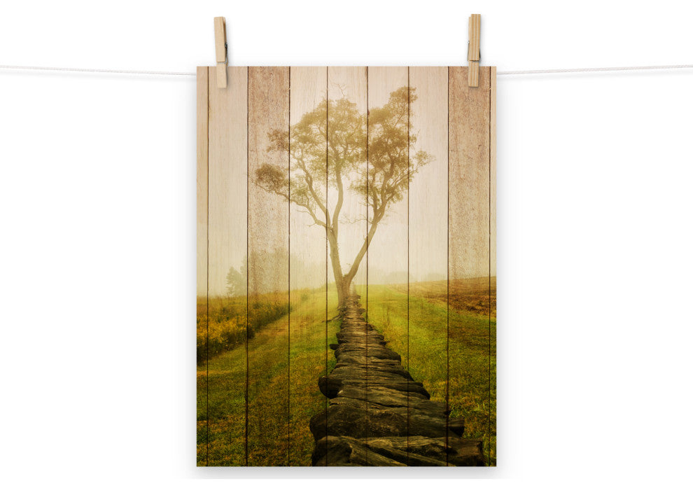 Faux Wood Calming Morning Landscape Photo Unframed Wall Art Prints, 12" X 16"