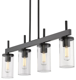 Winslett Linear Pendant, Matte Black With Ribbed Clear Glass