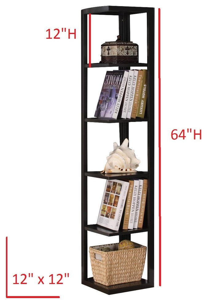 Damian 5-Tier Corner Bookcase, Espresso