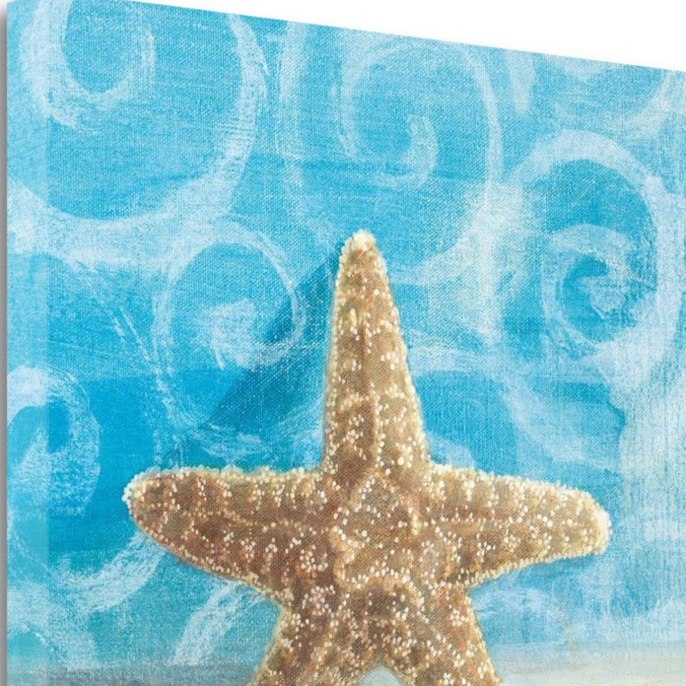 25" Mod Blue Scroll Coastal Conch 3 Giclee Wrap Canvas Wall Art