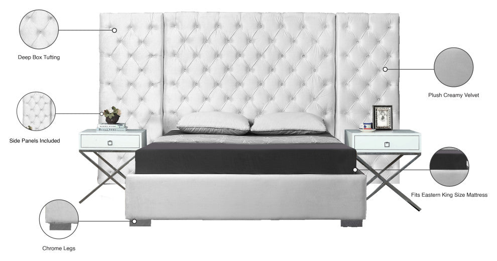 Grande Velvet Bed, White, King