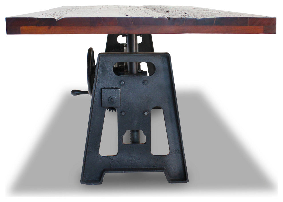 Industrial Dining Table - Cast Iron Base - Adjustable Height - Rustic Mahogany