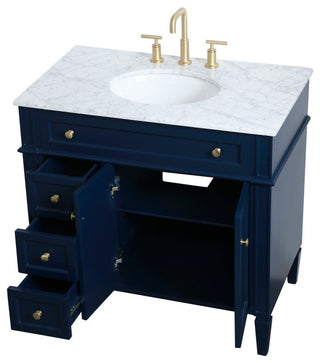 Home Living Vanity with Carrara White Marble Countertop, Blue, 36", Single Sink